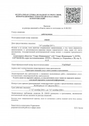 Выписка из реестра лицензий в области связи по состоянию на 16.08.2021. Регистрационный номер лицензии 158459